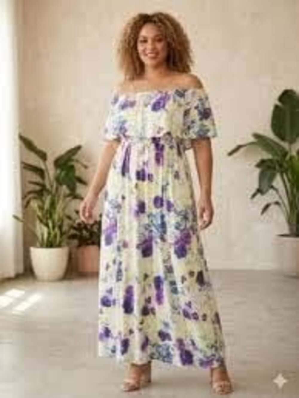 Torrid Purple and Yellow Floral Challis Off-Shoulder Maxi Dress Size 1